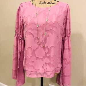 Leith Womans Textured Bell Sleeve Mauve Blouse